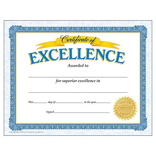 Trend Enterprises Trend Certificate of Excellence Classic Certificates, 8-1/2" x 11", 30 Count - Image 1