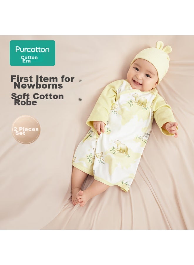 Purcotton Newborn Baby Sleepwear, Spring And Autumn Antibacterial Soft Cotton Monk Robe, One-piece Clothing And Robe, Vanilla Yellow, Size 52 - Image 2