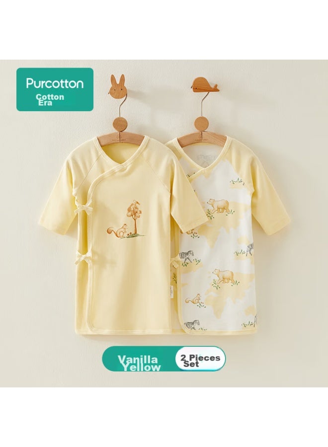 Purcotton Newborn Baby Sleepwear, Spring And Autumn Antibacterial Soft Cotton Monk Robe, One-piece Clothing And Robe, Vanilla Yellow, Size 52 - Image 1