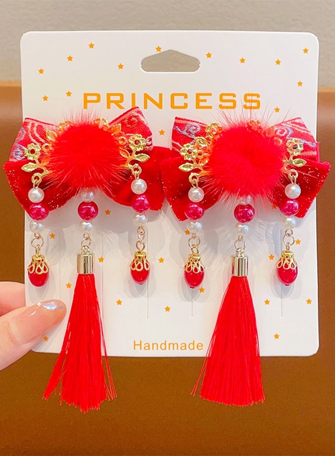 Kids Chinese Hair Clips, Beads Tassels Pendants Hairpins for New Year Party Photography Props 1 Pair - Image 1