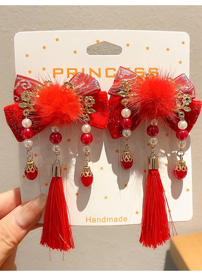 Kids Chinese Hair Clips, Beads Tassels Pendants Hairpins for New Year Party Photography Props 1 Pair - Image 2