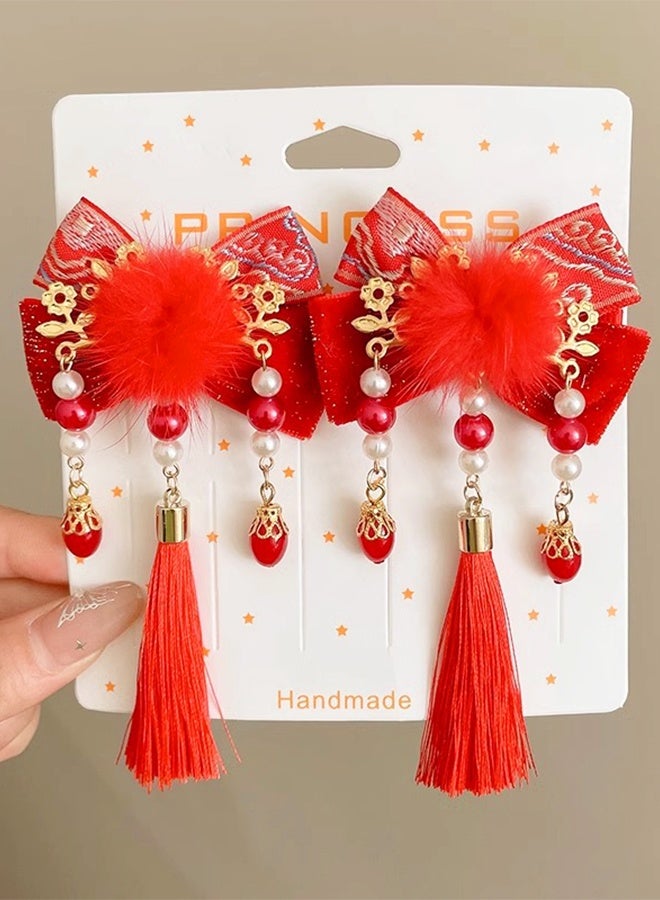 Kids Chinese Hair Clips, Beads Tassels Pendants Hairpins for New Year Party Photography Props 1 Pair - Image 3