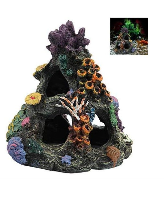 OASIS-TH Aquarium Resin Ornament Fish Tank Cave Decor Underwater Simulation Resin Mountain Aquarium Rock Formation Decoration with Caves - Image 1
