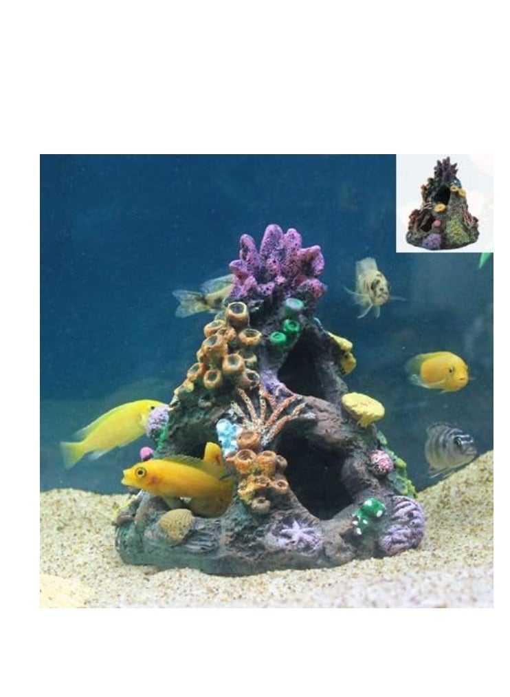 OASIS-TH Aquarium Resin Ornament Fish Tank Cave Decor Underwater Simulation Resin Mountain Aquarium Rock Formation Decoration with Caves - Image 3