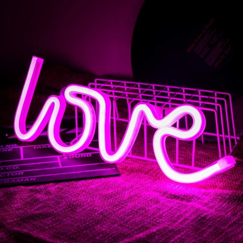 Perfect Pricee Love LED Neon Signs for Wall Decor Night Lights Lamps Wall Art Decor Wedding Party DecorationTable LightsDecorative for Home Party Living Room Pink - Image 1