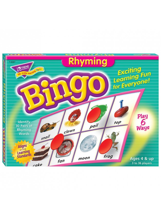 TREND ENTERPRISES: Rhyming Bingo Game, Exciting Way for Everyone to Learn, Play 6 Different Ways, Perfect for Classrooms and At Home, 2 to 36 Players, For Ages 4 and Up - Image 1