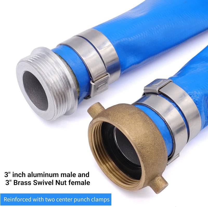 Geowaky 3" x 25ft PVC Lay Flat Water Pump Discharge Hose With Aluminum Pin Lug Fittings, Heavy Duty Reinforced Pool Backwash Hose Assembly - Image 3