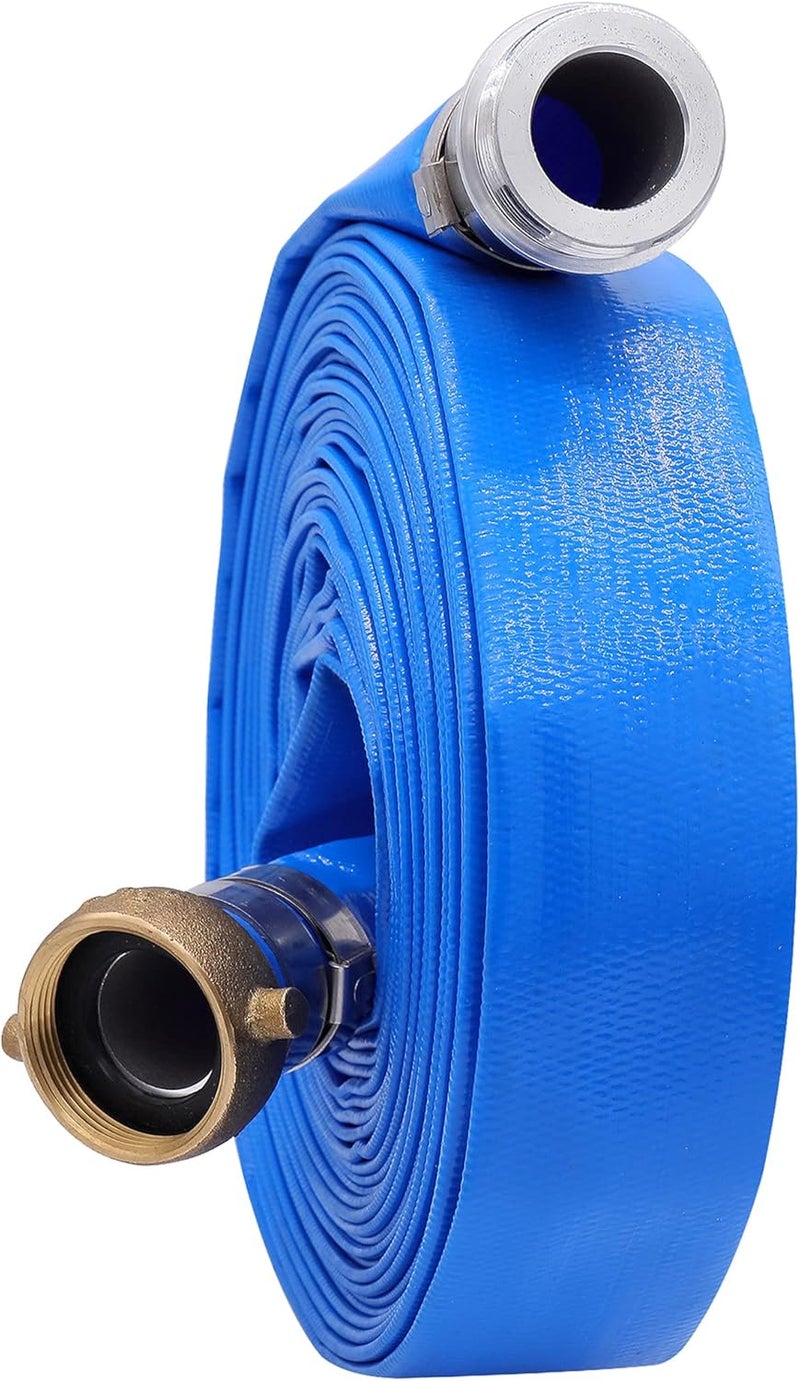 Geowaky 3" x 25ft PVC Lay Flat Water Pump Discharge Hose With Aluminum Pin Lug Fittings, Heavy Duty Reinforced Pool Backwash Hose Assembly - Image 1