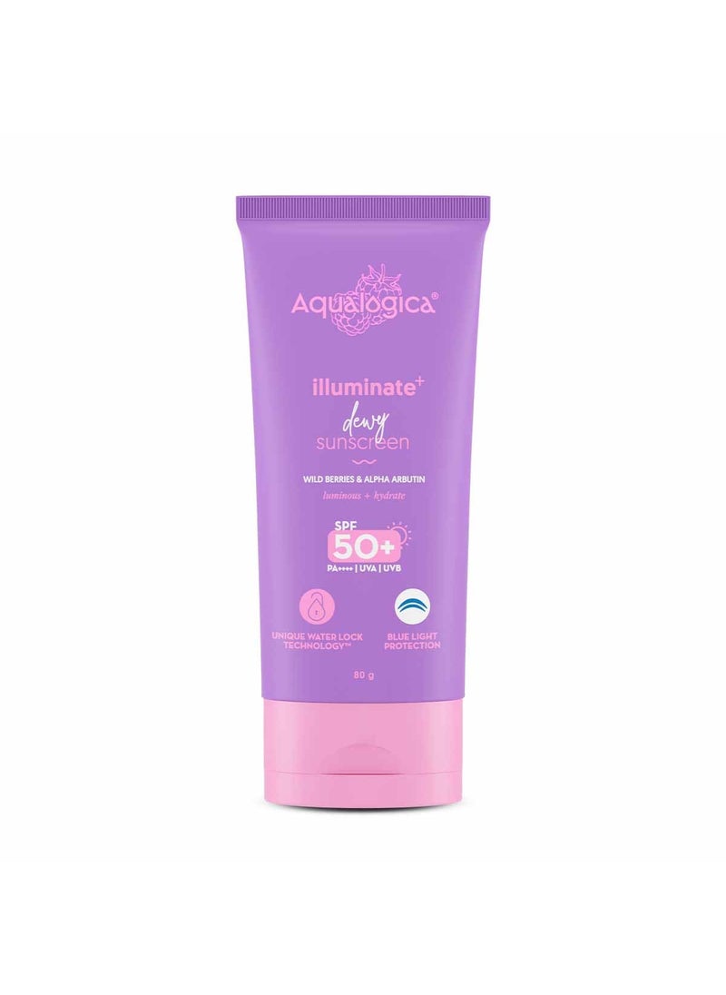 Aqualogica Illuminate Dewy Sunscreen with SPF 50  PA  with Wild Berries  Alpha Arbutin  282Oz80g 