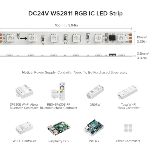 BTF-LIGHTING BTFLIGHTING WS2811 DC24V 32FT Addressable RGB LED Strip 600LEDs 100Pixels Dream Color White PCB IP30 NonWaterproof Works with ArduinoRespberryetc Prevent Voltage DropingNo Adapter or Controller - Image 3