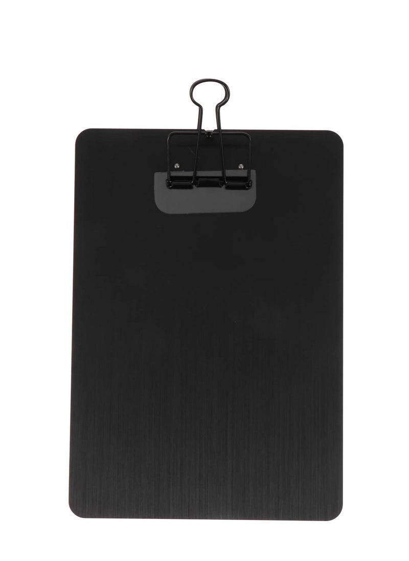 SYOSI - Metal Clipboard A5 Stainless Steel Writing Pad Document Holder Menu Stand Profile Clip File Paper Sheet for Office Business School Teach Jobsite Lab 23*16cm (Black) - Image 1