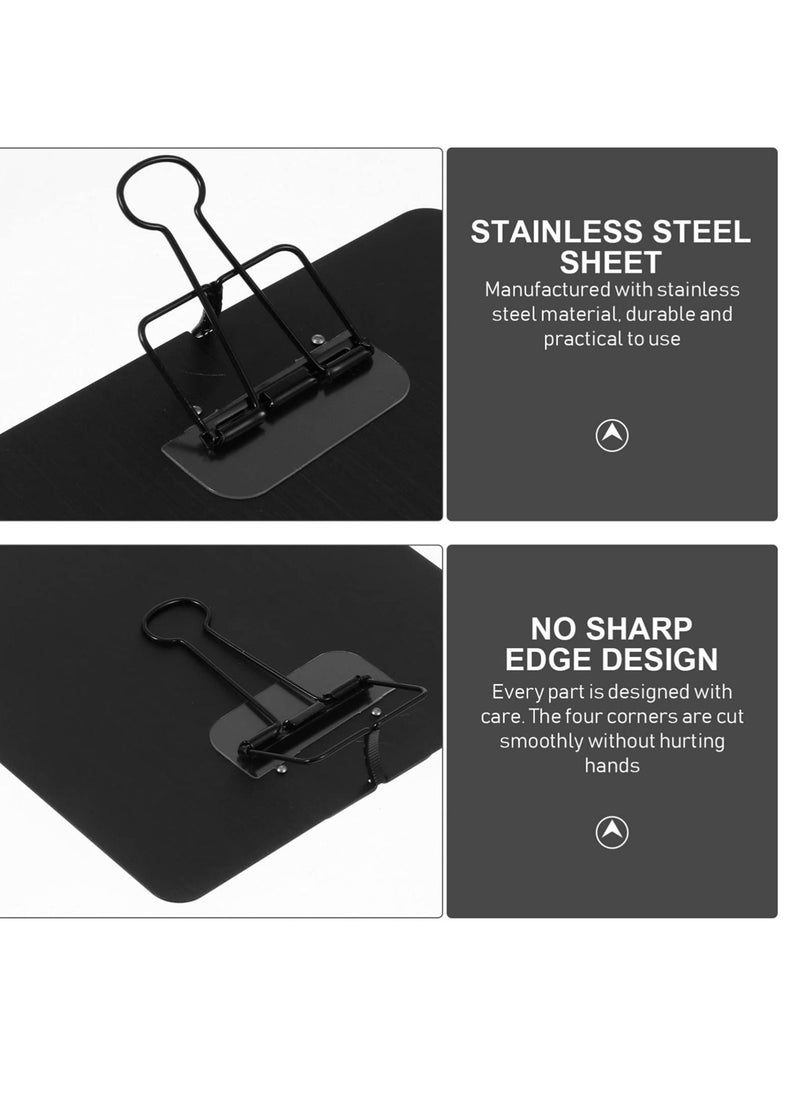SYOSI - Metal Clipboard A5 Stainless Steel Writing Pad Document Holder Menu Stand Profile Clip File Paper Sheet for Office Business School Teach Jobsite Lab 23*16cm (Black) - Image 1