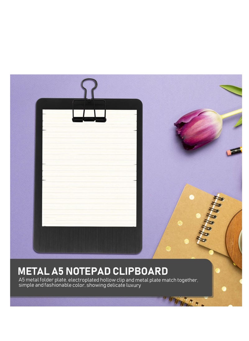 SYOSI - Metal Clipboard A5 Stainless Steel Writing Pad Document Holder Menu Stand Profile Clip File Paper Sheet for Office Business School Teach Jobsite Lab 23*16cm (Black) - Image 1
