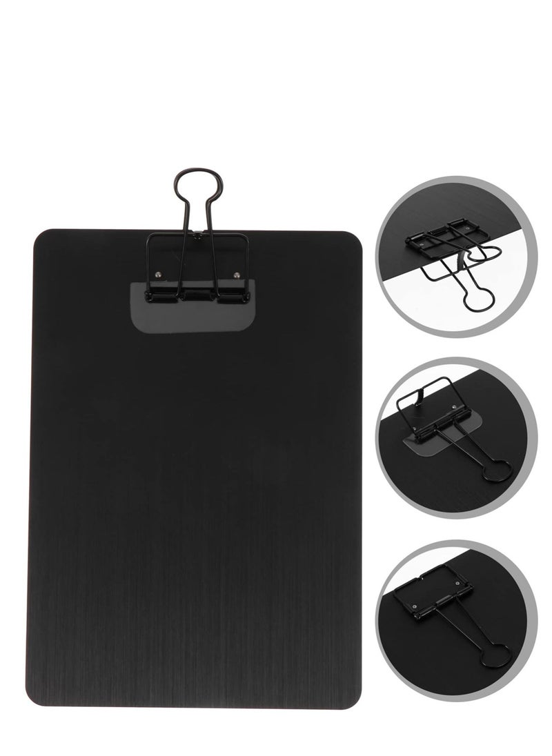 SYOSI - Metal Clipboard A5 Stainless Steel Writing Pad Document Holder Menu Stand Profile Clip File Paper Sheet for Office Business School Teach Jobsite Lab 23*16cm (Black) - Image 1
