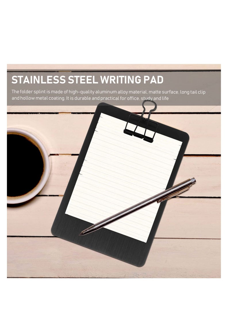 SYOSI - Metal Clipboard A5 Stainless Steel Writing Pad Document Holder Menu Stand Profile Clip File Paper Sheet for Office Business School Teach Jobsite Lab 23*16cm (Black) - Image 1