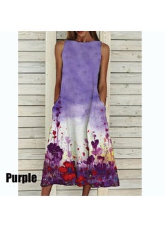 Generic Elegant Floral Print Womens Dress 2021 Summer New Style Dresses For Women Vintage Fashion Ladies Vestidos Purple  - Image 1
