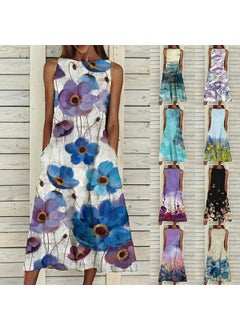 Generic Elegant Floral Print Womens Dress 2021 Summer New Style Dresses For Women Vintage Fashion Ladies Vestidos Purple  - Image 4