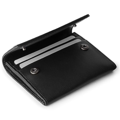 DailyObjects Black Women's Flip Top Card Wallet | Made with Real Leather Material | Carefully Handcrafted | Holds up to 5 Cards | Slim and Easy to Fit in Pocket | Safety with Button Closure - Image 1