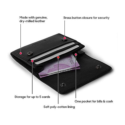 DailyObjects Black Women's Flip Top Card Wallet | Made with Real Leather Material | Carefully Handcrafted | Holds up to 5 Cards | Slim and Easy to Fit in Pocket | Safety with Button Closure - Image 2