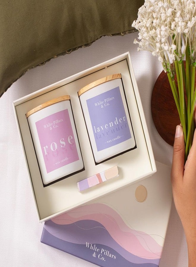 Confetti Gifts White Pillar & co Scented Candle (Set of 2) | Candle Gift Box | Gift for Birthday/Anniversary/Wedding (Lavender & Rose) - Image 1