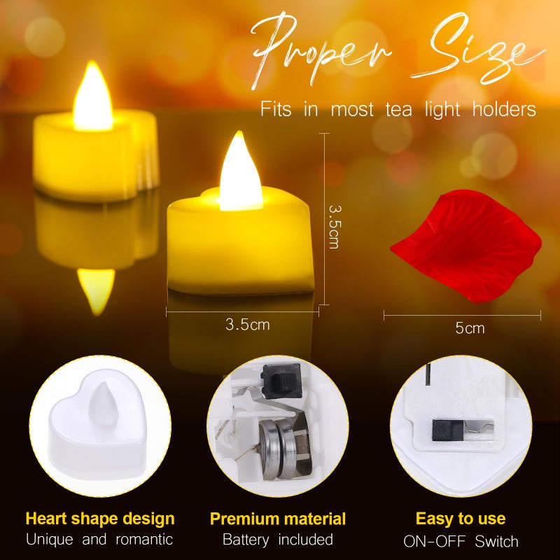 VIHOSE 4000 Pcs Artificial Rose Petals with 24 Pcs LED Tea Lights Candles Flameless LED Candles Fake Rose Petals for Wedding Birthday Party(Yellow Light, Red Petal) - Image 4