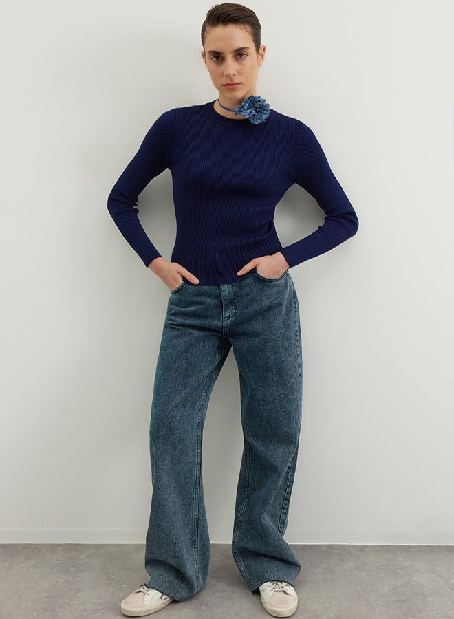 trendyol Navy Blue Basic Ribbed Knitwear Sweater - Image 4