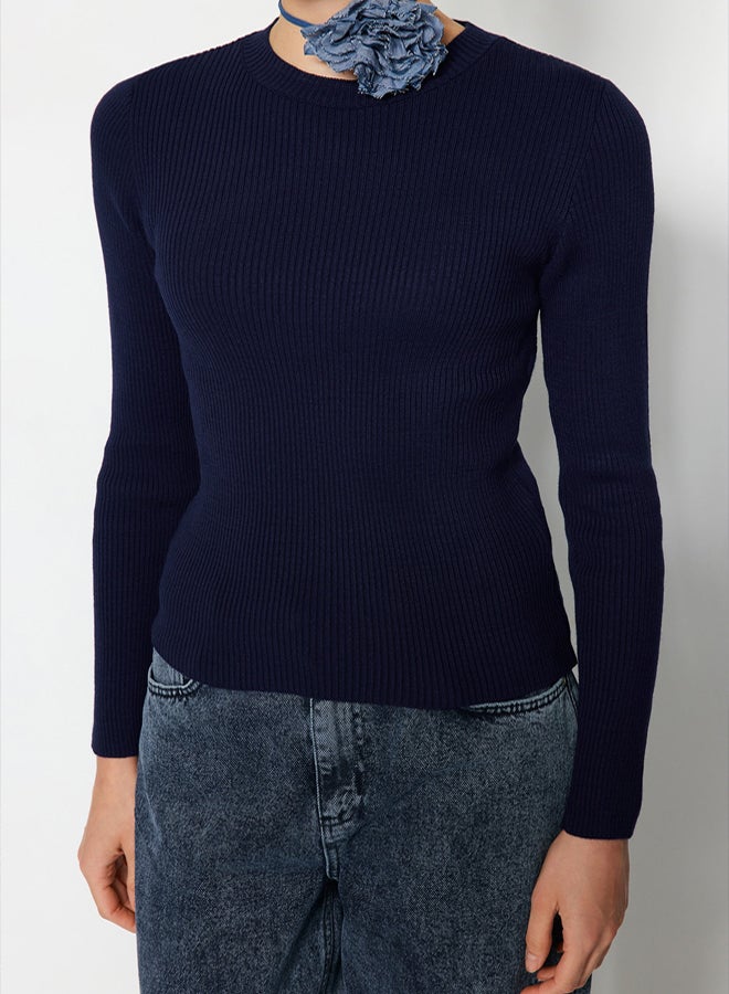 trendyol Navy Blue Basic Ribbed Knitwear Sweater - Image 5