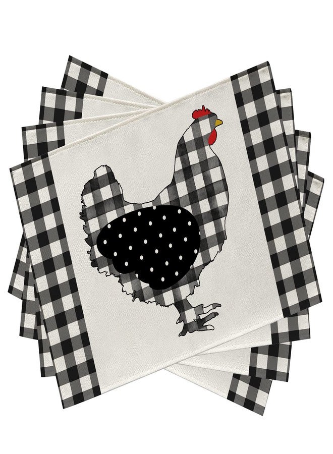 Seliem Farm Chicken Hen Animal Placemats Set of 4, Black White Buffalo Check Plaid Farmhouse Chick Dining Table Place Mats, Spring Summer Country Rustic Kitchen Decor Home Decoration 12 x 18 Inch - Image 1