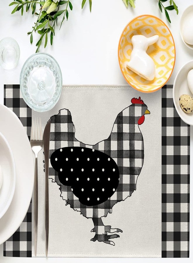 Seliem Farm Chicken Hen Animal Placemats Set of 4, Black White Buffalo Check Plaid Farmhouse Chick Dining Table Place Mats, Spring Summer Country Rustic Kitchen Decor Home Decoration 12 x 18 Inch - Image 4