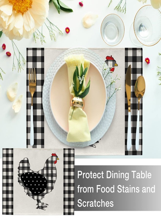 Seliem Farm Chicken Hen Animal Placemats Set of 4, Black White Buffalo Check Plaid Farmhouse Chick Dining Table Place Mats, Spring Summer Country Rustic Kitchen Decor Home Decoration 12 x 18 Inch - Image 5