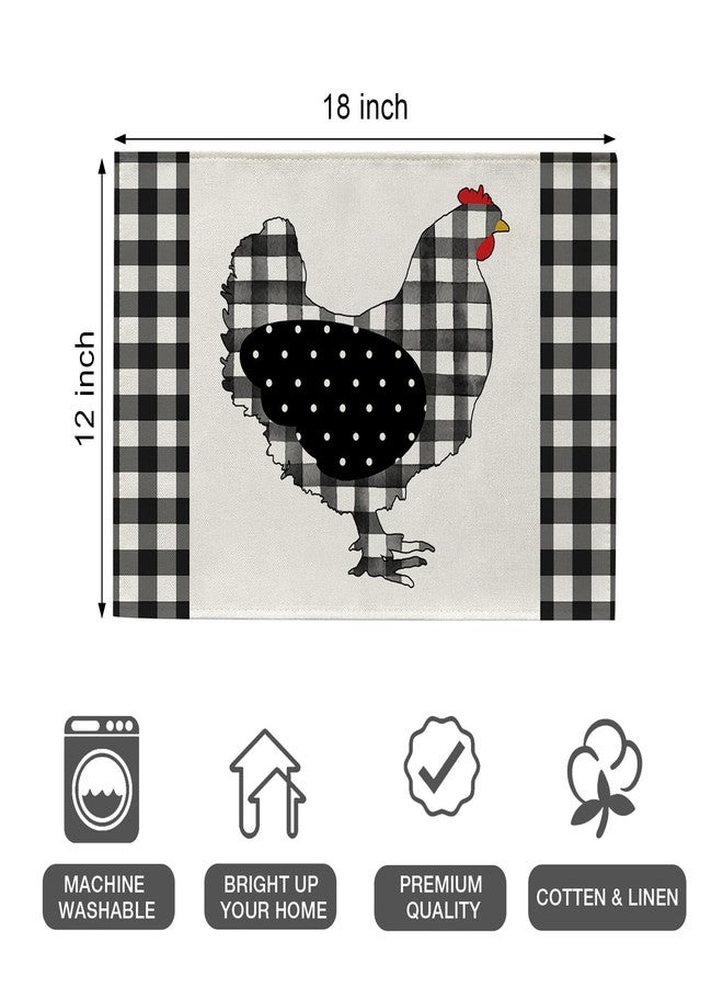 Seliem Farm Chicken Hen Animal Placemats Set of 4, Black White Buffalo Check Plaid Farmhouse Chick Dining Table Place Mats, Spring Summer Country Rustic Kitchen Decor Home Decoration 12 x 18 Inch - Image 2