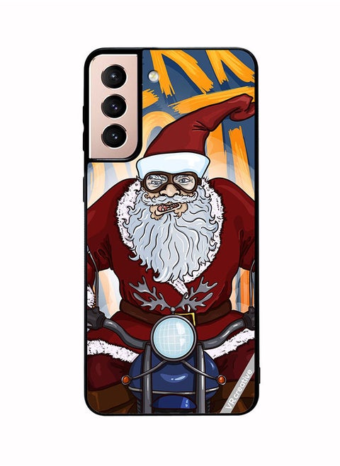 Protective Case Cover For Samsung Galaxy S21 Plus 5G Cartoon Christmas Postcard Santa Claus On Motorcycle Design Multicolour