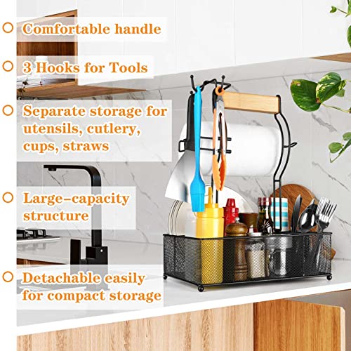 FANGSUN Grill Caddy, BBQ Caddy with Paper Towel Holder, Picnic Condiment Utensil Caddy for Outdoor Camping, Barbecue Accessories Storage Organizer for Griddle Grilling Tool, Rv Patio Camper Must - Image 3