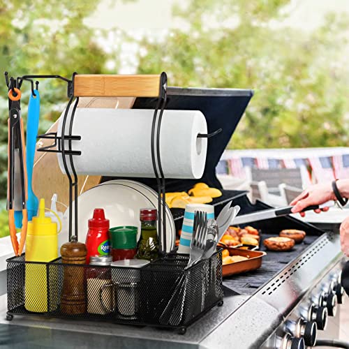 FANGSUN Grill Caddy, BBQ Caddy with Paper Towel Holder, Picnic Condiment Utensil Caddy for Outdoor Camping, Barbecue Accessories Storage Organizer for Griddle Grilling Tool, Rv Patio Camper Must - Image 2