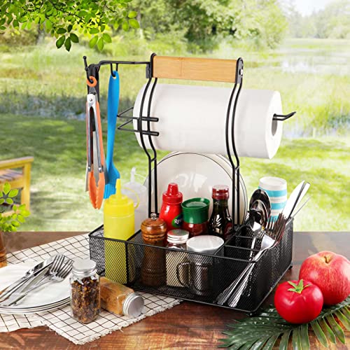 FANGSUN Grill Caddy, BBQ Caddy with Paper Towel Holder, Picnic Condiment Utensil Caddy for Outdoor Camping, Barbecue Accessories Storage Organizer for Griddle Grilling Tool, Rv Patio Camper Must - Image 5