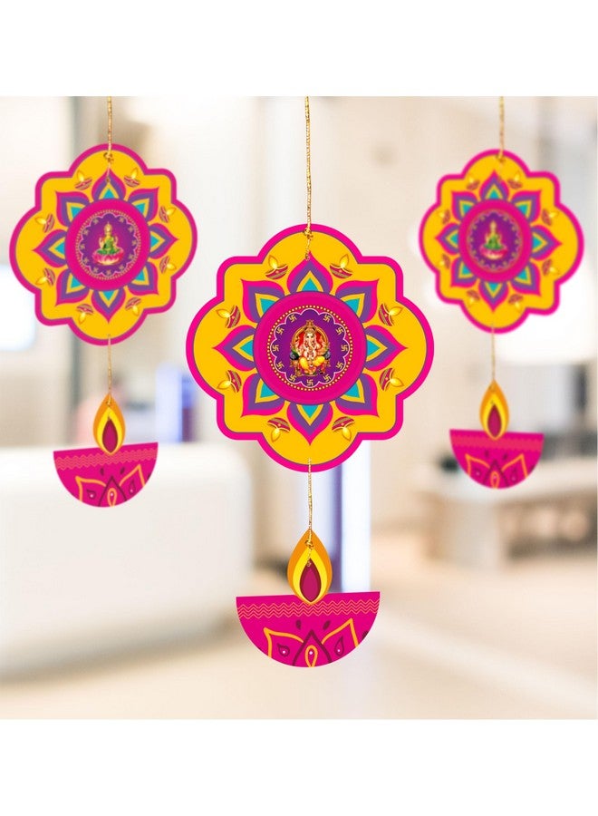 TOYXE Happy Diwali Ganesh Printed with Hanging Deepak Paper Decoration Items for Office Shops Home Decotation Pack of 10 Pcs - Image 1