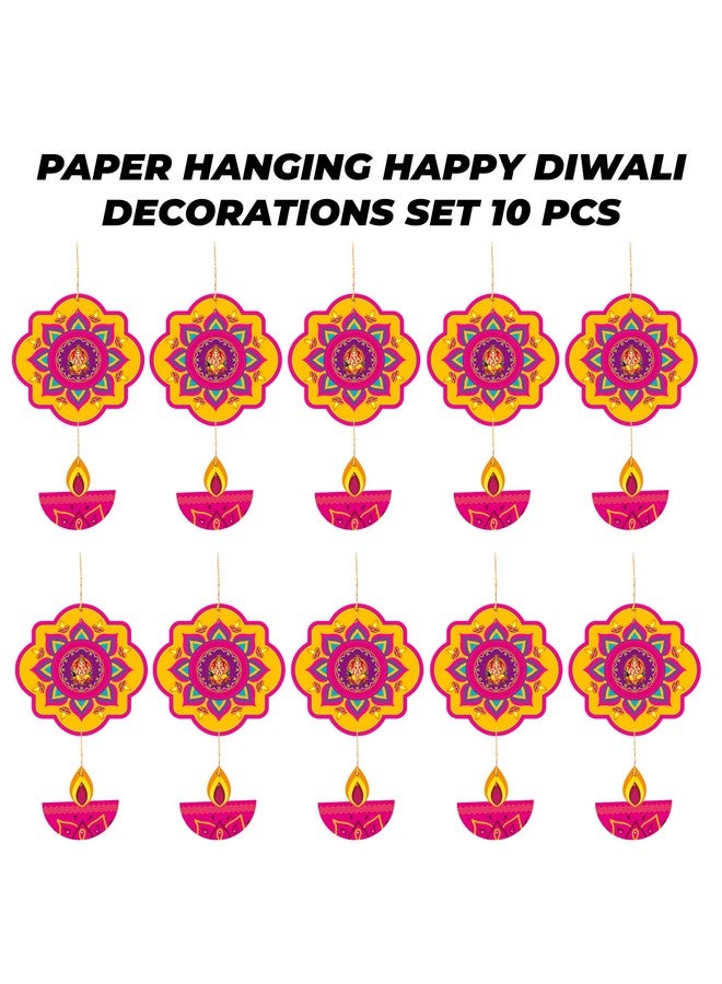 TOYXE Happy Diwali Ganesh Printed with Hanging Deepak Paper Decoration Items for Office Shops Home Decotation Pack of 10 Pcs - Image 3