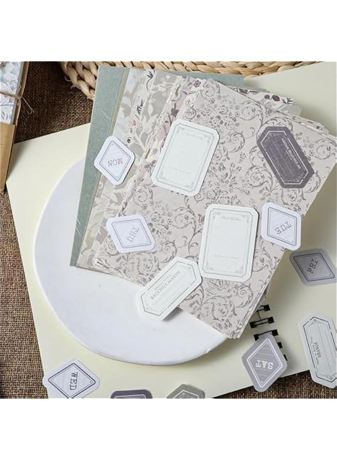Scrapbook Papers, 80pcs Vintage Floral Textured Paper Label Stickers Set Decorative Aesthetic Stationery Planner Scrapbooking Junk Journal Supplies for Writing Drawing DIY Art Craft(Style B) - Image 2