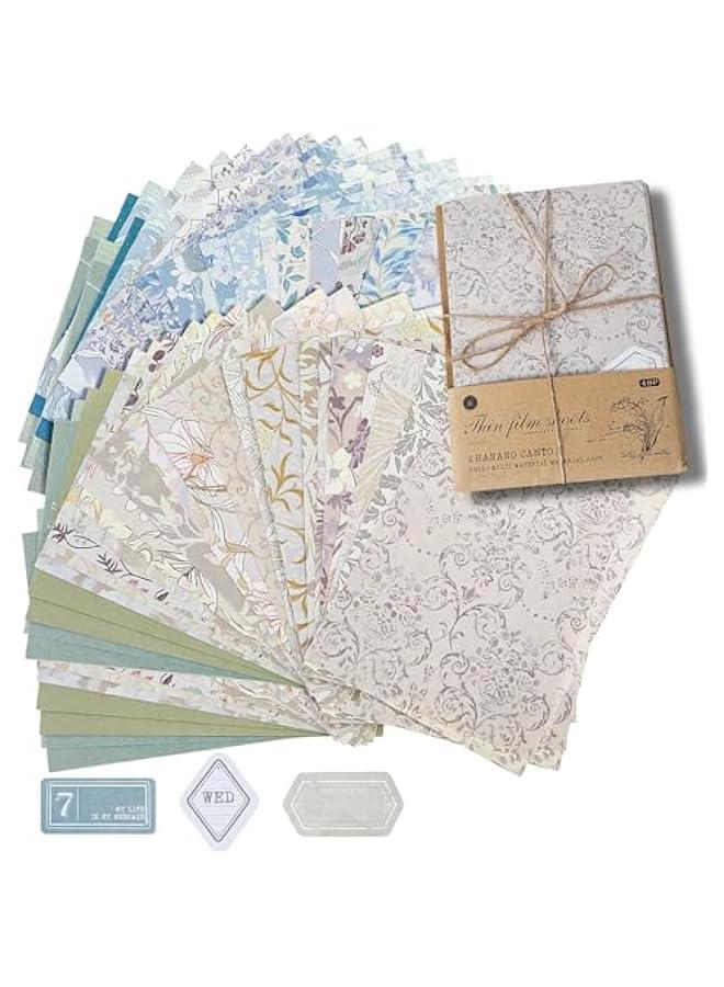 Scrapbook Papers, 80pcs Vintage Floral Textured Paper Label Stickers Set Decorative Aesthetic Stationery Planner Scrapbooking Junk Journal Supplies for Writing Drawing DIY Art Craft(Style B) - Image 1