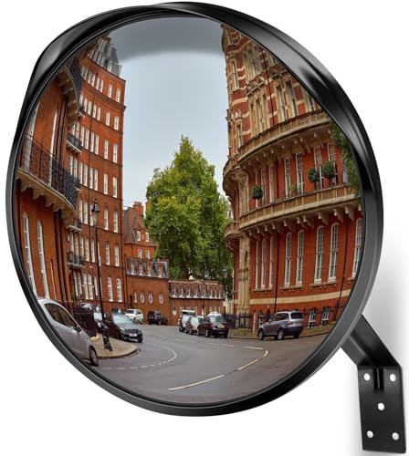 Angooni Acrylic Convex Traffic Mirror, 12 inch Adjustable Wide Angle View Curved Security Mirror for Driveway, Park, Garage, Corners and Blindspot(Support Indoor and Outdoor) - Image 1