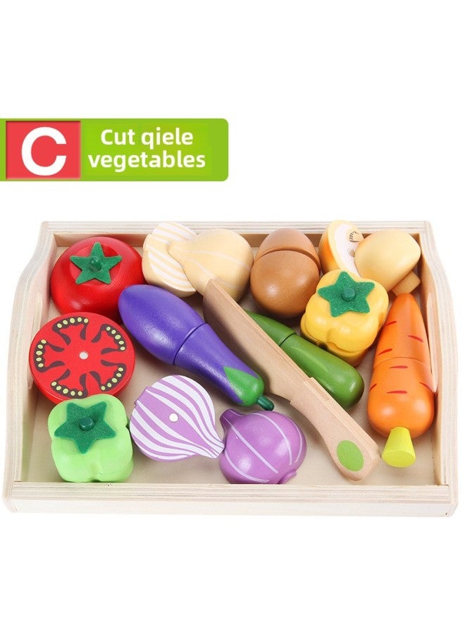 Fruit Basket Shichele Watch Children's Toy Set Wooden Head Magnetic Vegetable Simulation Play House Kitchen Girl Boy-Color:Vegetable Che Che Le C  - Image 1