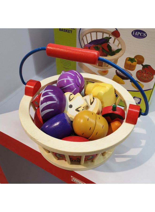 Fruit Basket Shichele Watch Children's Toy Set Wooden Head Magnetic Vegetable Simulation Play House Kitchen Girl Boy-Color:Vegetable Che Che Le C  - Image 3