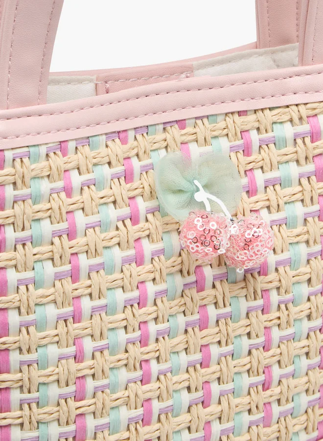 Flora Bella By Shoexpress Girls Textured Tote Bag with Double Handle and Snap Button Closure