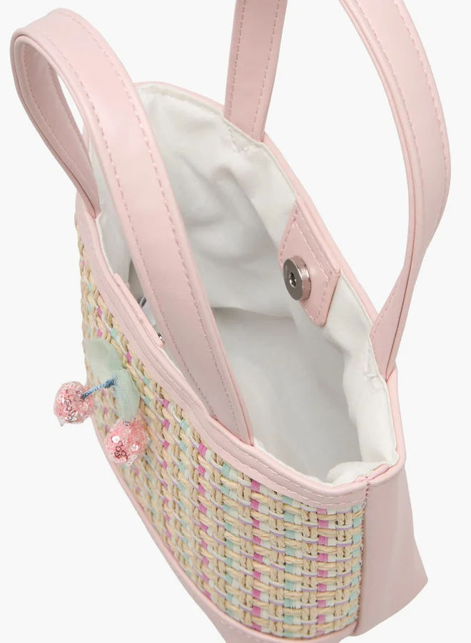 Flora Bella By Shoexpress Girls Textured Tote Bag with Double Handle and Snap Button Closure