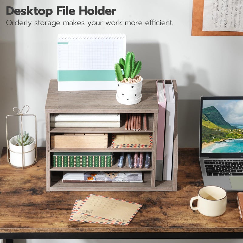 HOOBRO Mail Sorter, Literature Organizer with Adjustable Shelves, Paper Organizer for Office, Home, Wood Countertop Mail Sorter, File Holders, Magazines, Greige BG41WF01N1 - Image 2