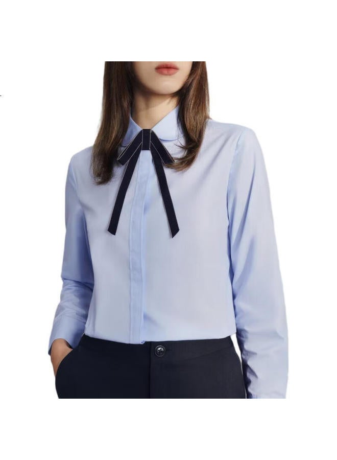 G20002024 Spring And Summer Mall Matching Bow Collar Long-Sleeve Shirt 41223261G2, Light Blue, Size 34 - Image 2