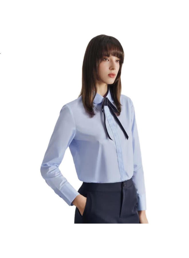 G20002024 Spring And Summer Mall Matching Bow Collar Long-Sleeve Shirt 41223261G2, Light Blue, Size 34 - Image 1