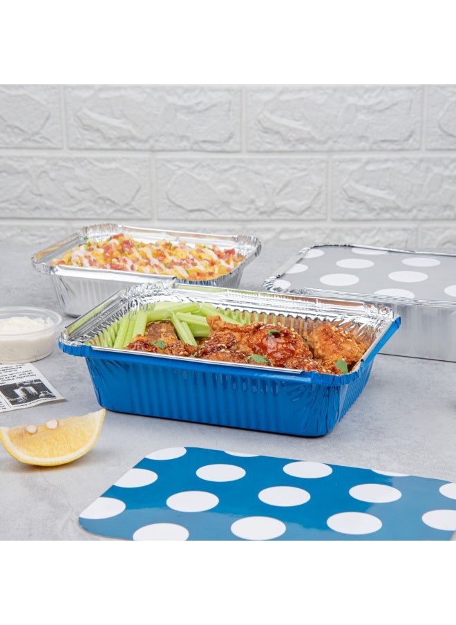 Restaurantware 16 Ounce Disposable Takeout Containers, 200 Rectangle Food Containers - With Polka Dot Lids, Blue Takeaway Containers, Aluminum Delivery Containers, Freezable  - Image 4