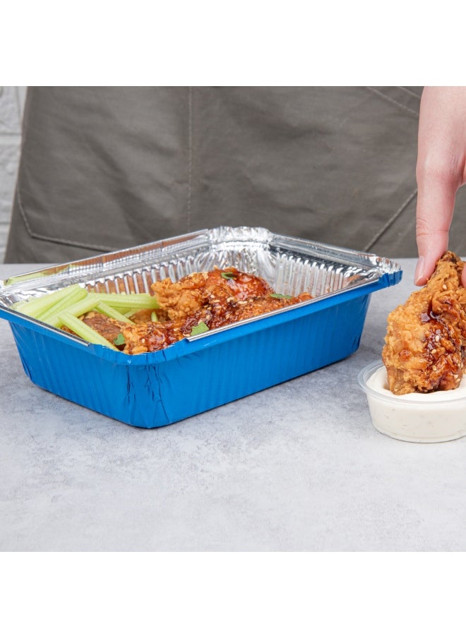Restaurantware 16 Ounce Disposable Takeout Containers, 200 Rectangle Food Containers - With Polka Dot Lids, Blue Takeaway Containers, Aluminum Delivery Containers, Freezable  - Image 5
