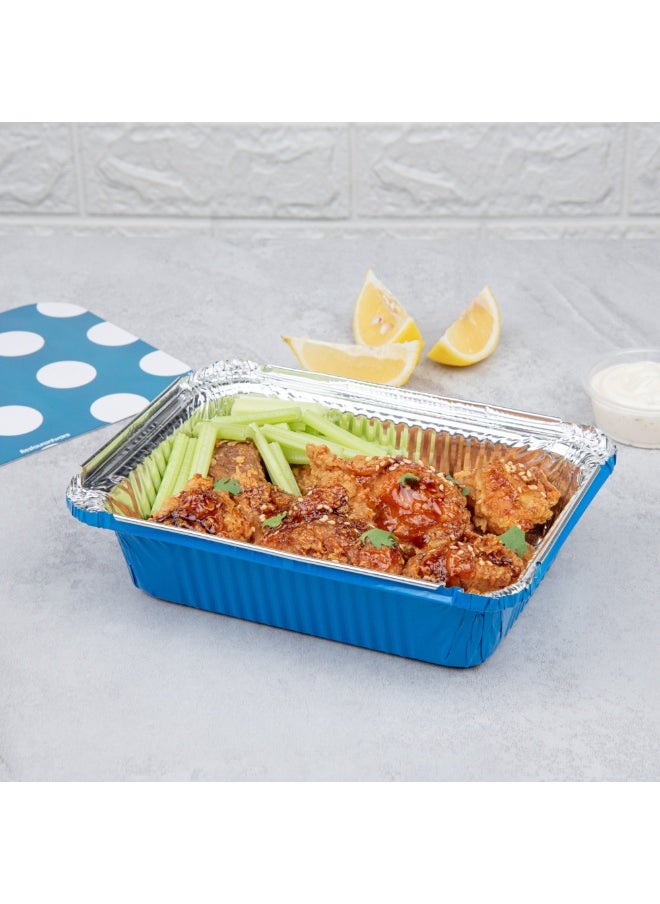 Restaurantware 16 Ounce Disposable Takeout Containers, 200 Rectangle Food Containers - With Polka Dot Lids, Blue Takeaway Containers, Aluminum Delivery Containers, Freezable  - Image 3
